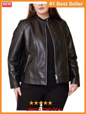 Faux Leather Oversized Motorcycle Biker Jacket Plus Size Quilted